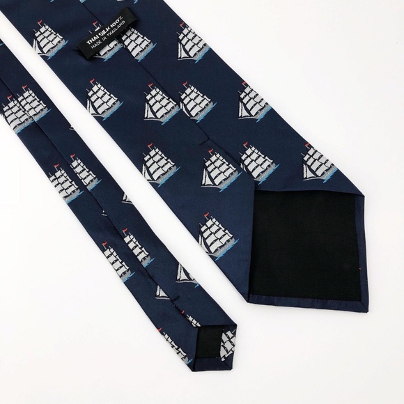 100% Thai Silk Nautical Men's Tie Clipper Ship - Picture 2 of 7